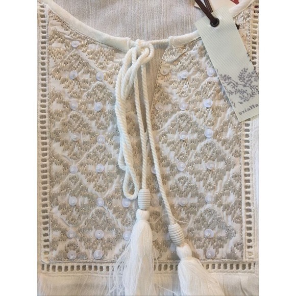 Laffaire Womens White Gold Embroidered Sequin Tassel Tank Top Boho Sleeveless S - Picture 2 of 7